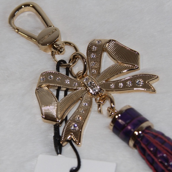 NWT BRAHMIN Crystal Bow Bag Purse Charm Leather Tassel Royal Purple Melbourne - Picture 3 of 4